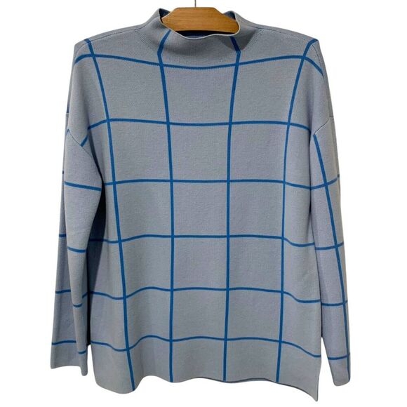 Ann Taylor LOFT | Sweater Blue Windowpane Mock Neck Long Sleeve- Size Medium - Picture 1 of 7